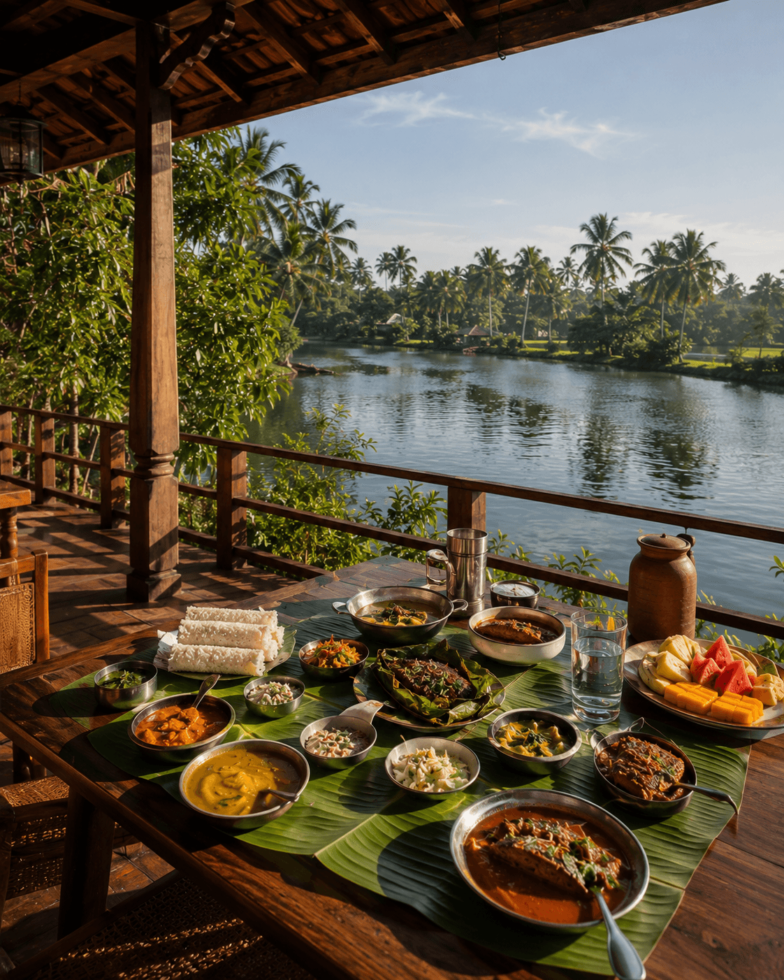 Enjoying authentic Kerala cuisine and traditional seafood at local Alappuzha restaurants and traditional cooking classes