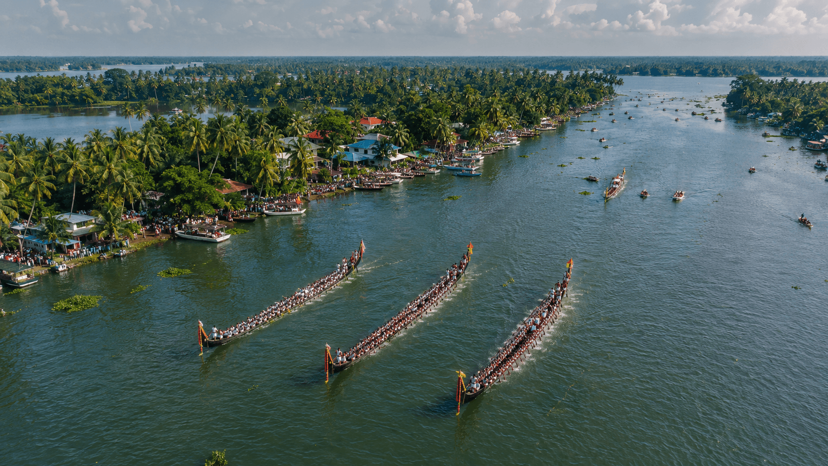 A traditional Kerala snake boat race (Vallam Kali) in Alappuzha, showcasing authentic local cultural festivals and hassle-free tour experiences
